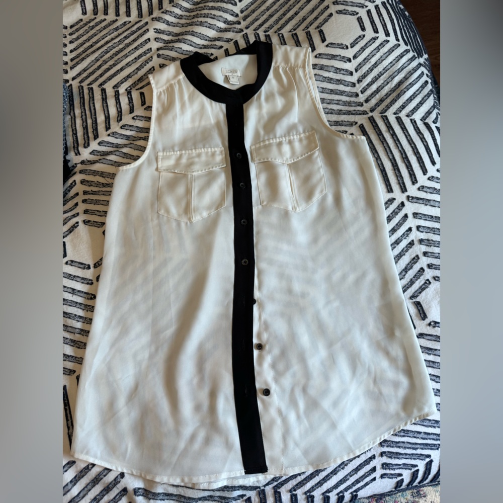J Crew Black and White Button Down Tank
